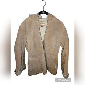 Wilsons Leather Women's Tan Suede Shearling Hooded Jacket